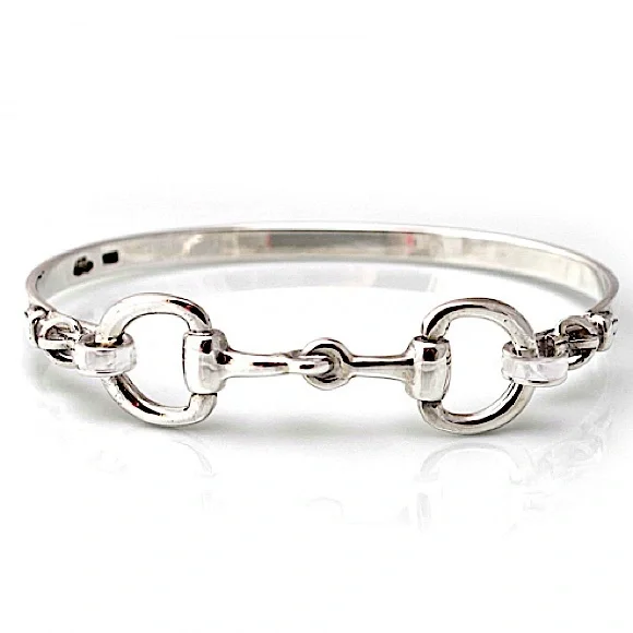 Sterling Silver Horse Bit Design Bangle Bracelet - Picture 12 of 14